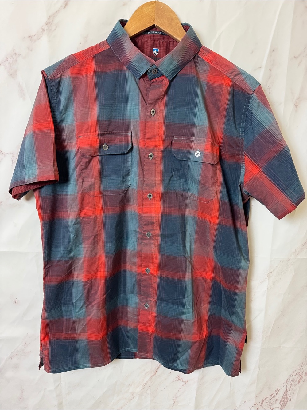 KÜHL Response Men's Red Blue Plaid Performance Shirt Medium